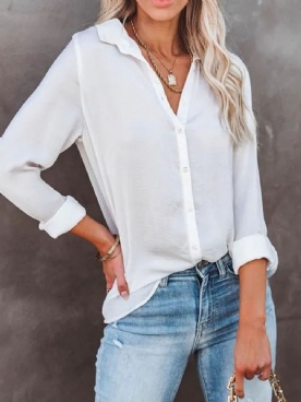 Normale Revers Effen V-Hals Halflange Blouse Met Lange Mouwen