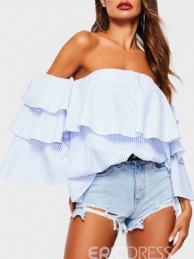 Off-Shoulder Gestreepte Falbala Standaard Blouse