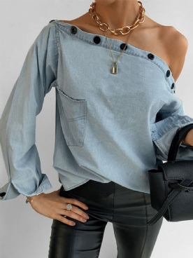 Off-Shoulder Normale Asymmetrische Standaard Damesblouse Met Lange Mouwen