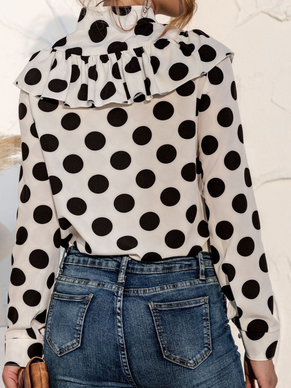 Polka Dots Button Regular Standaard Damesblouse Met Lange Mouwen