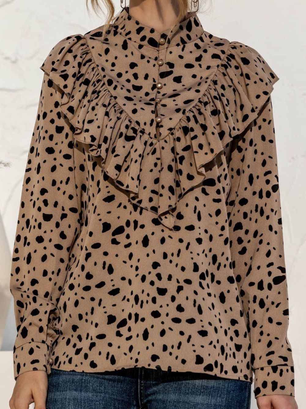 Polka Dots Button Regular Standaard Damesblouse Met Lange Mouwen