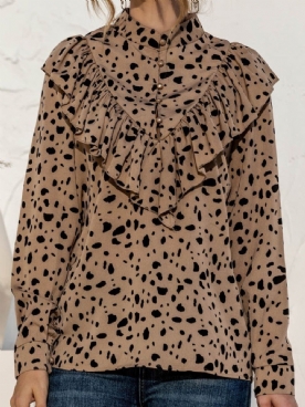 Polka Dots Button Regular Standaard Damesblouse Met Lange Mouwen