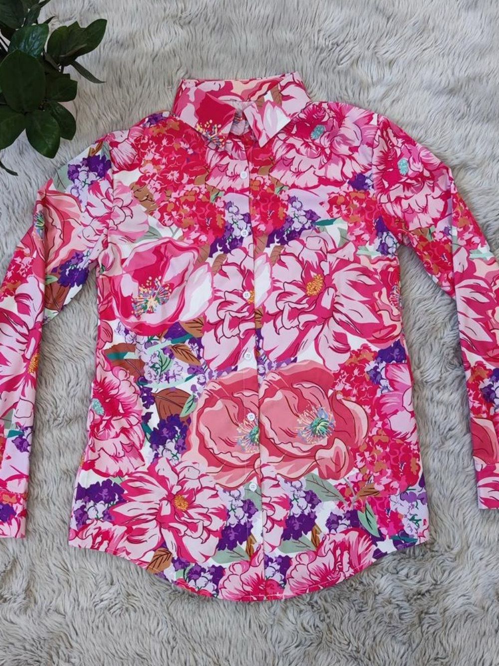 Revers Regular Floral Damesblouse Met Lange Mouwen En Halflange Mouwen