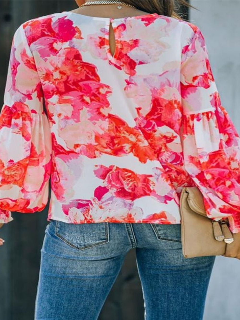 Standaard Blouse Dames Met Lantaarnmouwen En Bloemenprint