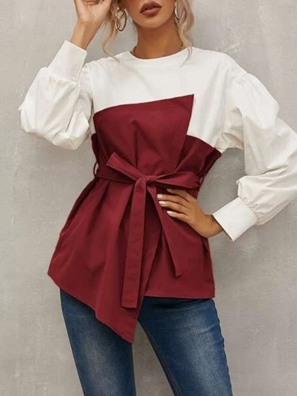 Standaard Blouse Dames Met Lantaarnmouwen Effen Lange Mouwen