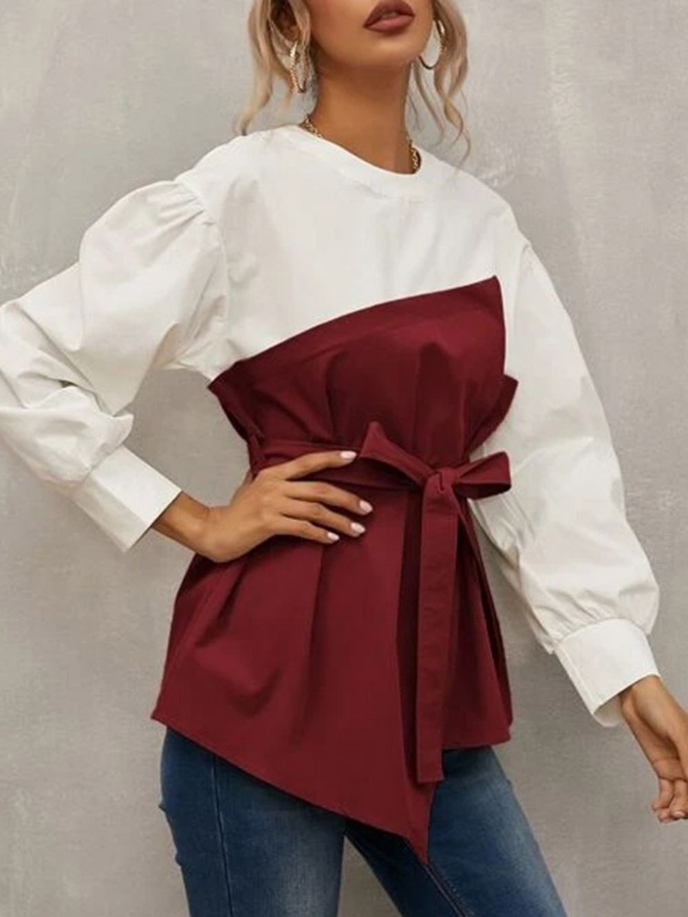 Standaard Blouse Dames Met Lantaarnmouwen Effen Lange Mouwen