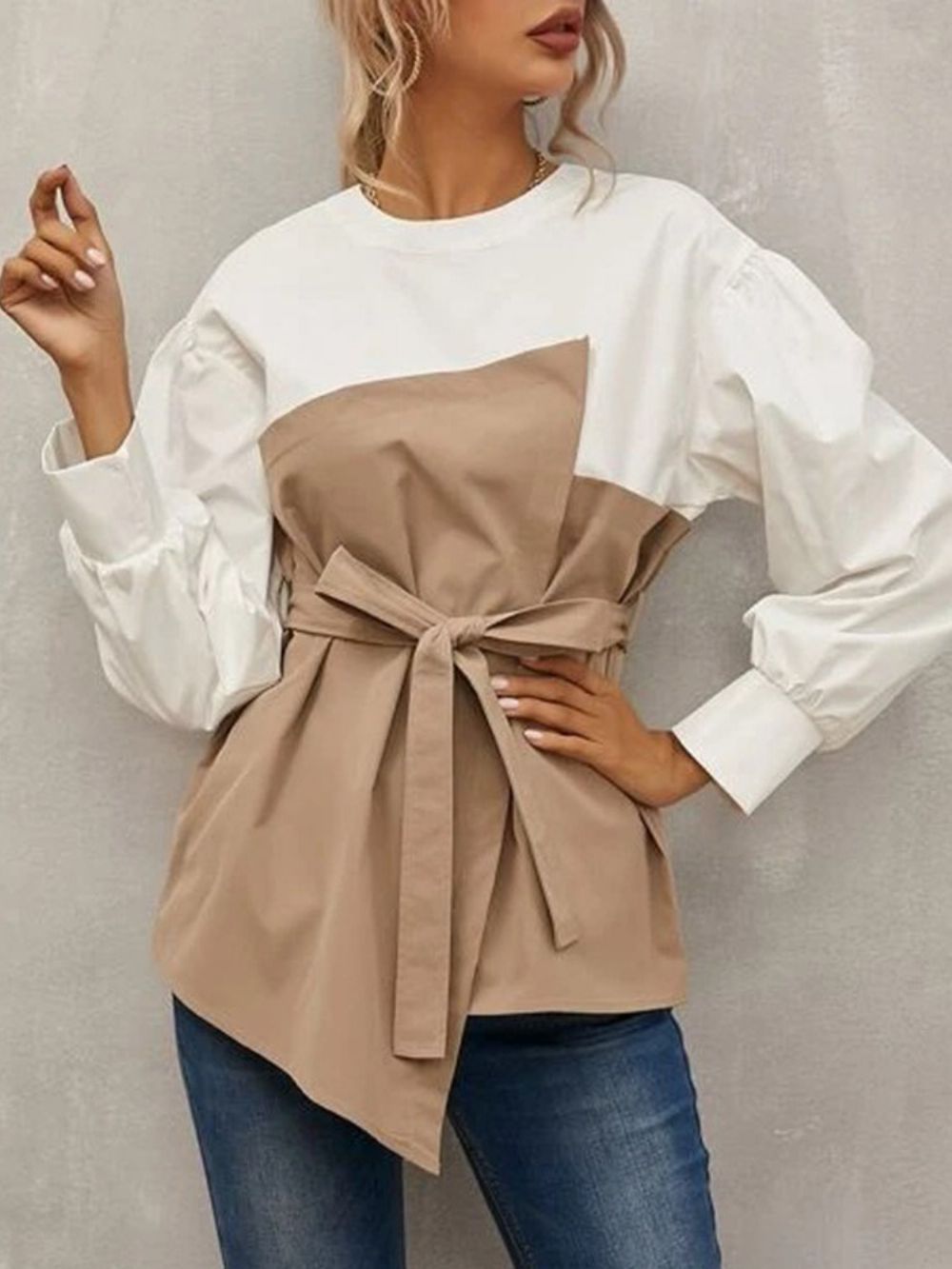 Standaard Blouse Dames Met Lantaarnmouwen Effen Lange Mouwen