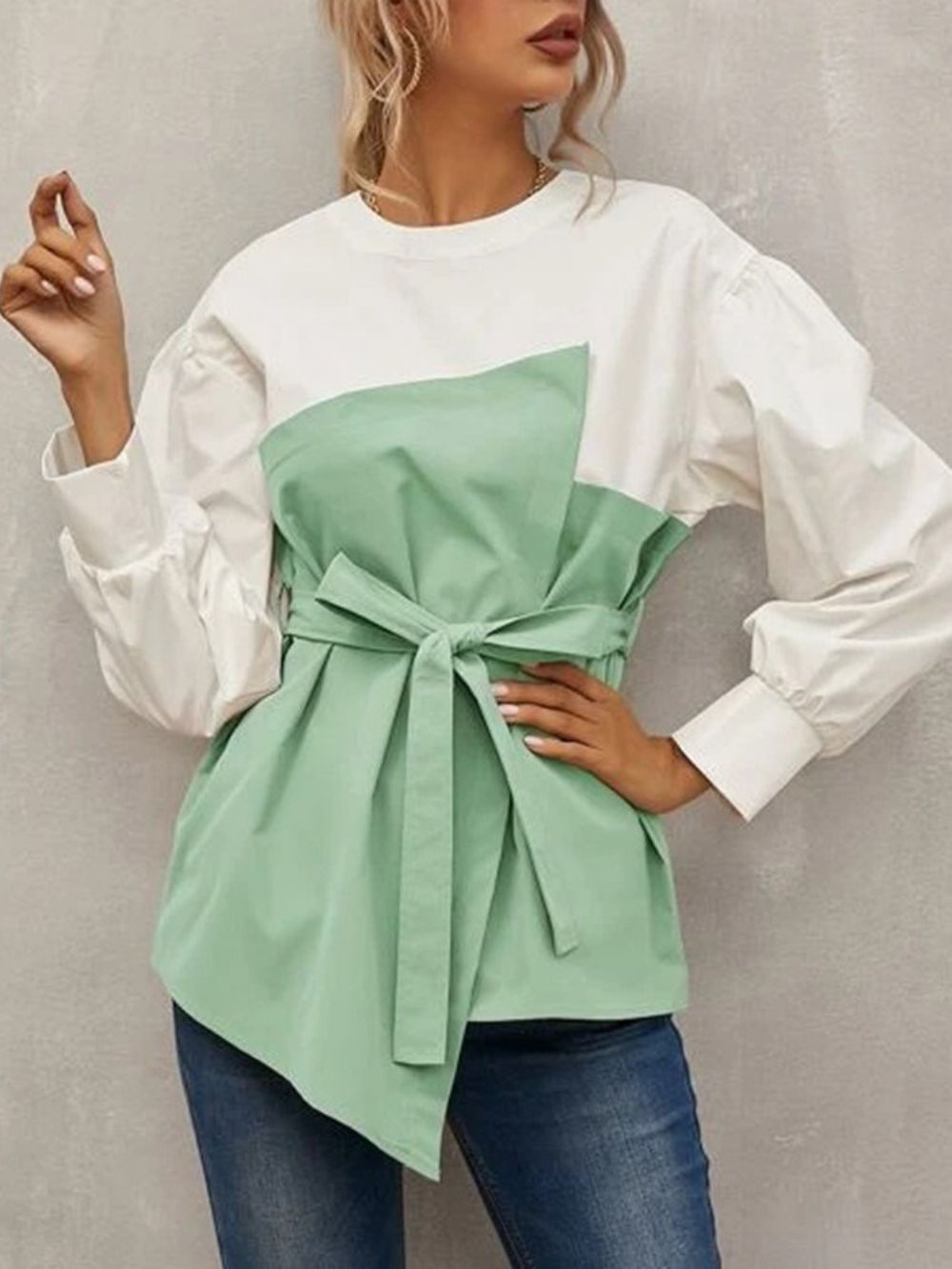 Standaard Blouse Dames Met Lantaarnmouwen Effen Lange Mouwen