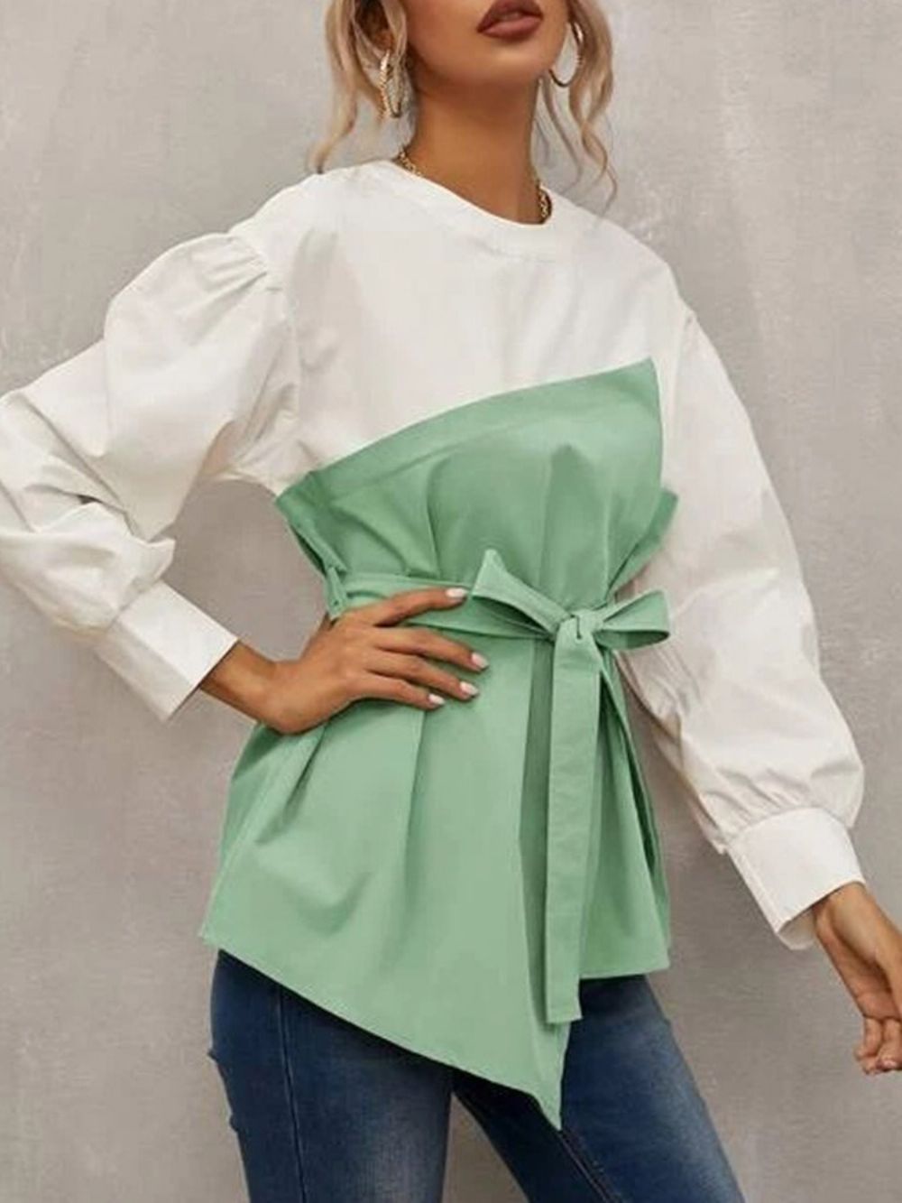 Standaard Blouse Dames Met Lantaarnmouwen Effen Lange Mouwen