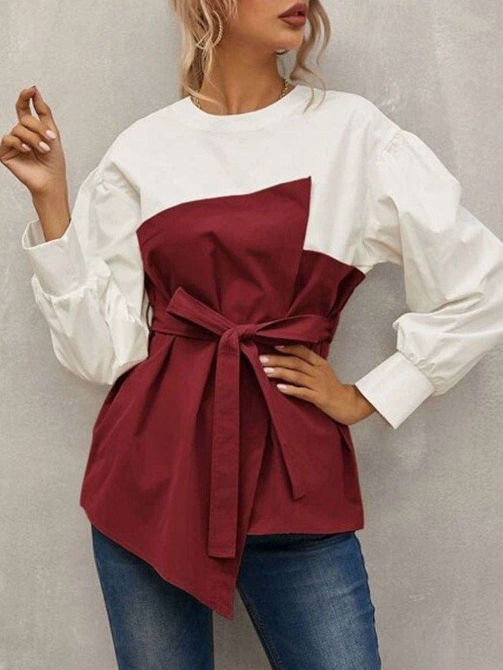 Standaard Blouse Dames Met Lantaarnmouwen Effen Lange Mouwen