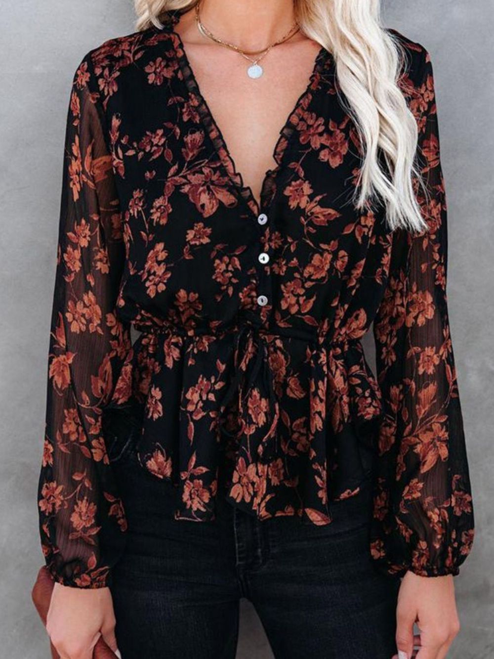 Standaard Blouse Dames Met Normale Bloemen En Veters