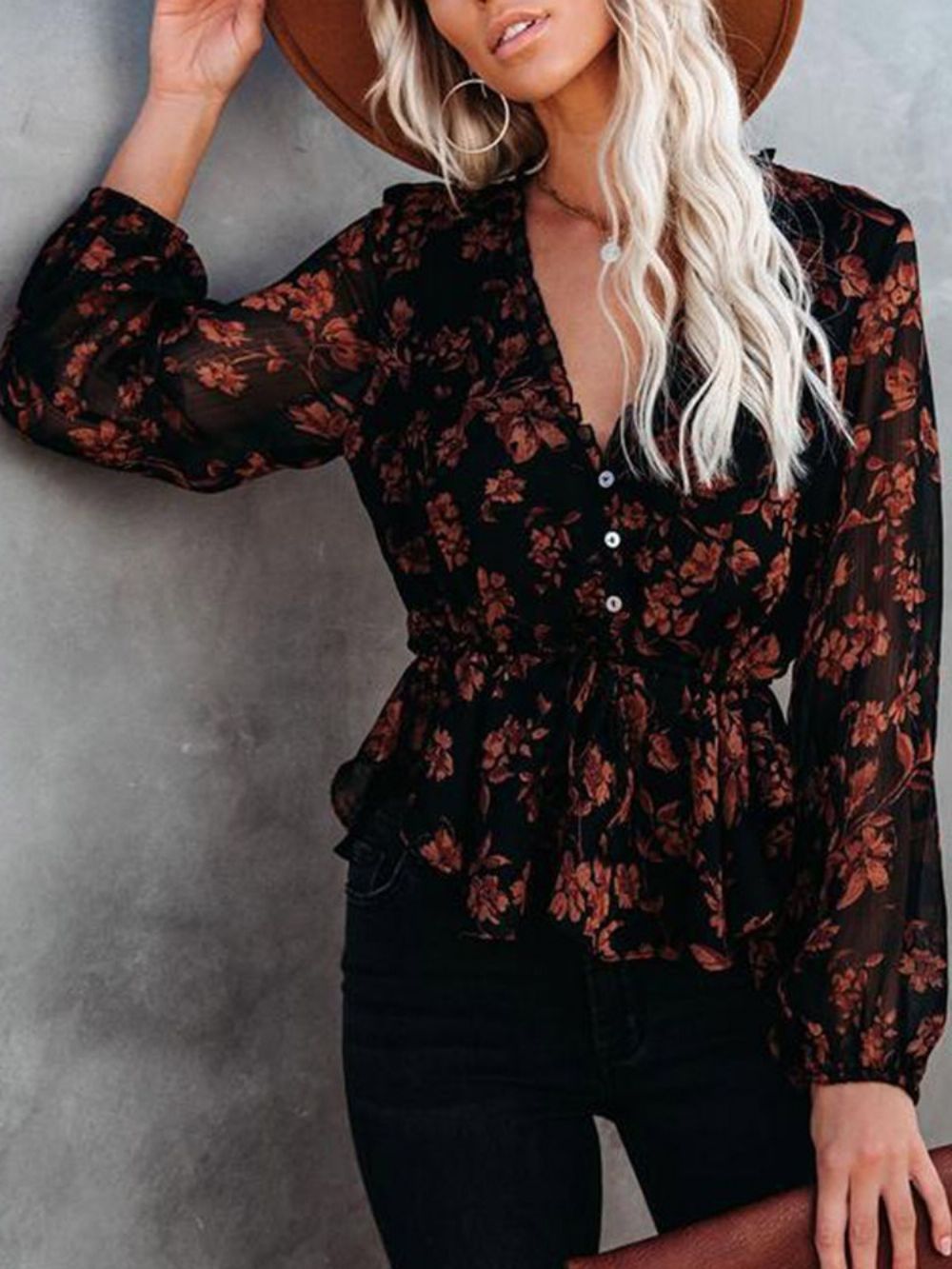 Standaard Blouse Dames Met Normale Bloemen En Veters