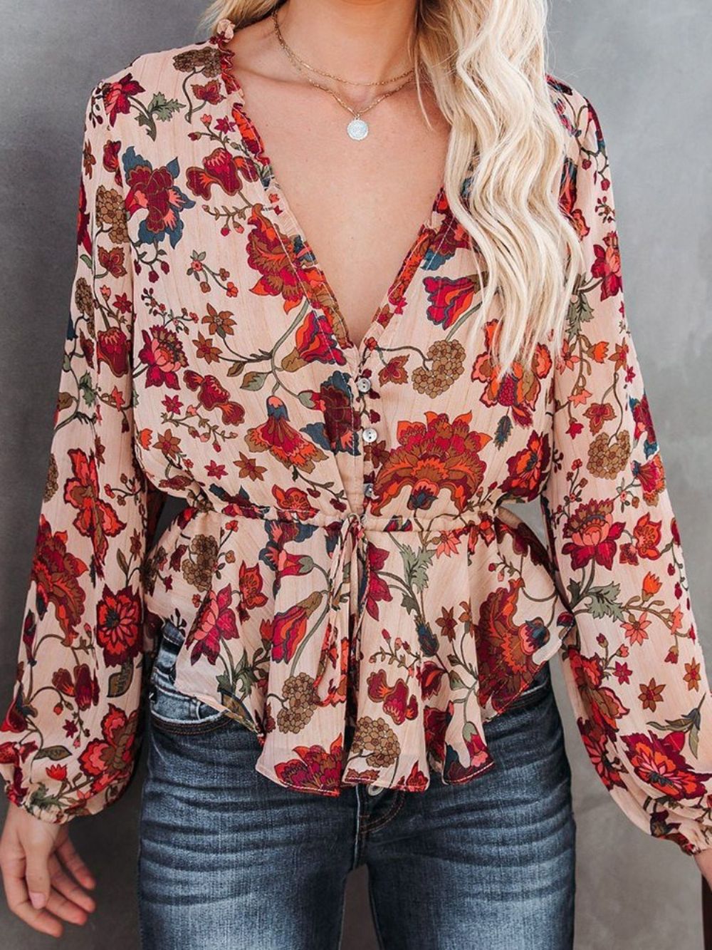 Standaard Blouse Dames Met Normale Bloemen En Veters