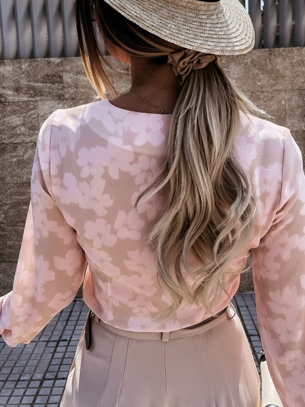 Standaard Blouse Dames Met V-Hals En Bloemenknopen Met Lange Mouwen