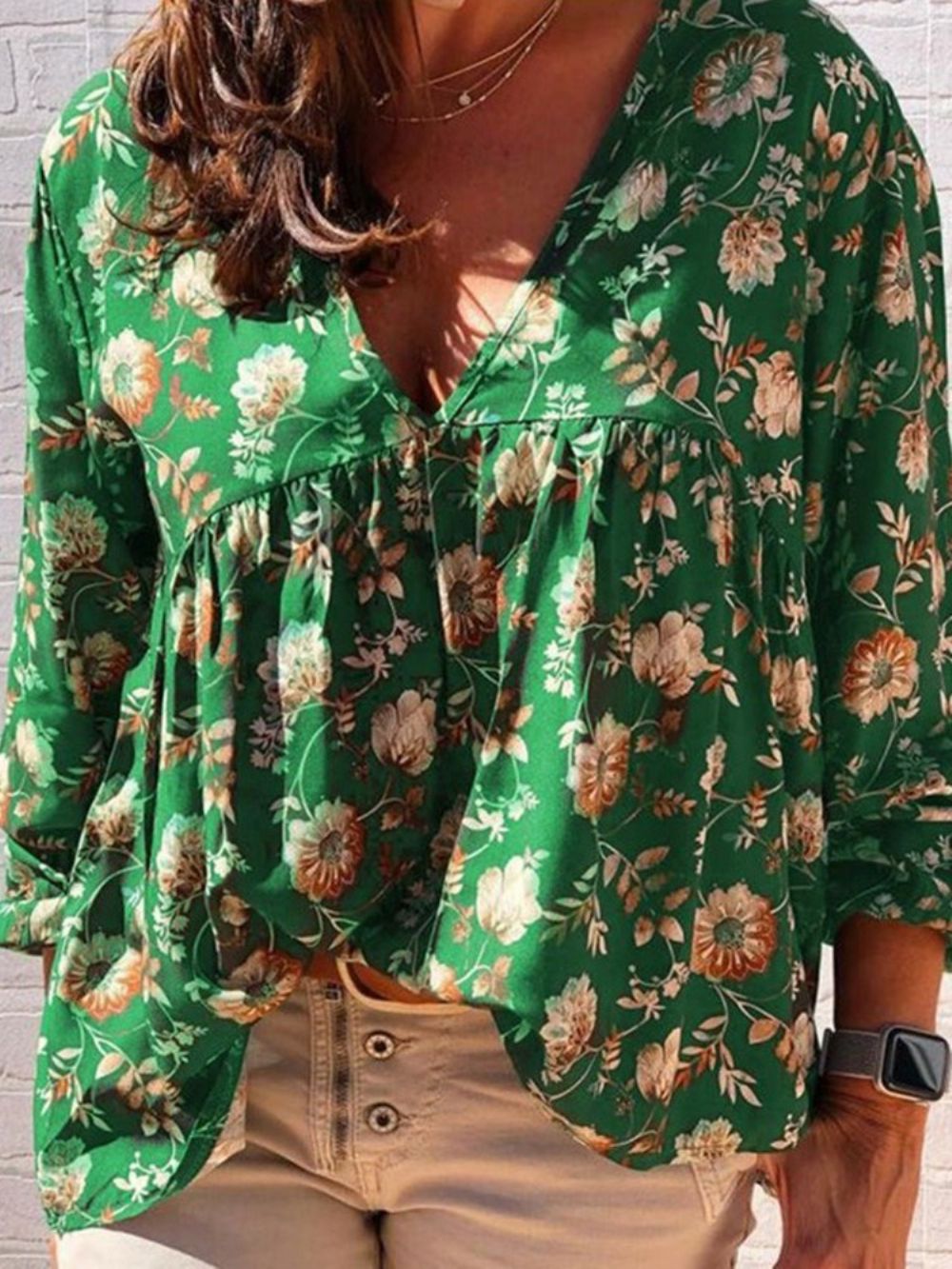 Standaard Blouse Dames Met V-Hals En Bloemenprint