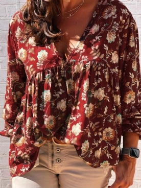 Standaard Blouse Dames Met V-Hals En Bloemenprint