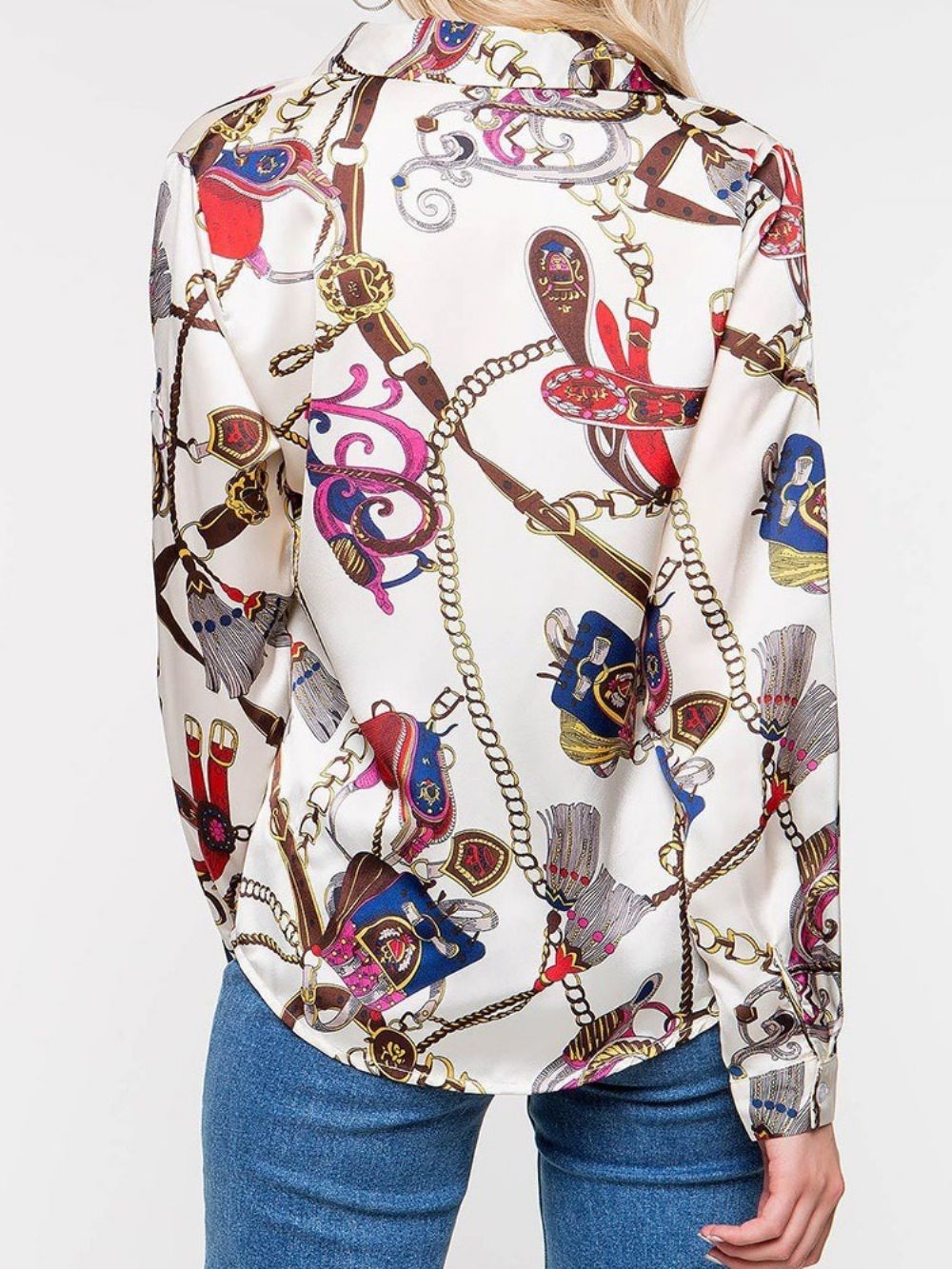 Standaard Blouse Met Lange Mouwen En Revers Met Normale Print Dames