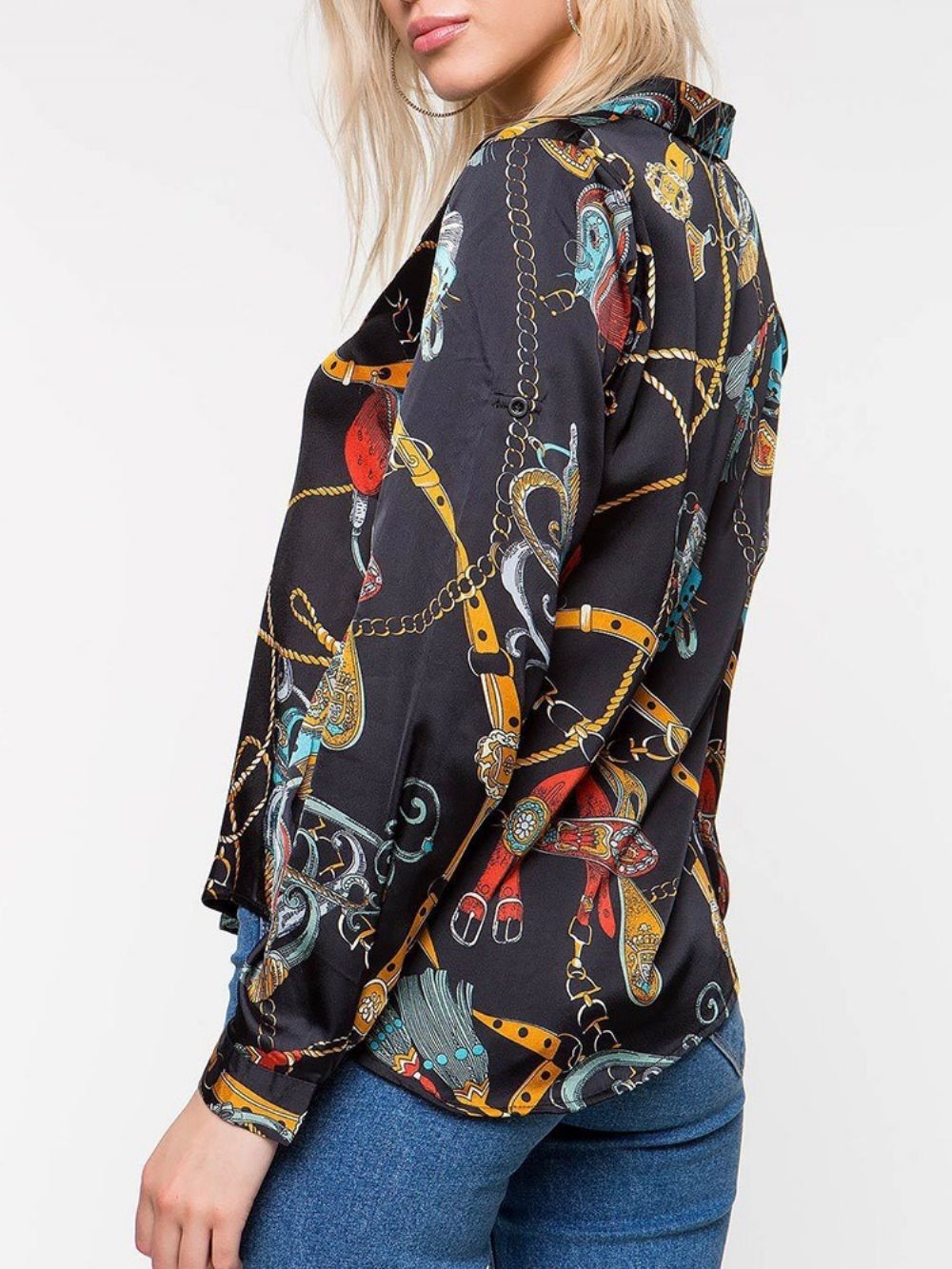 Standaard Blouse Met Lange Mouwen En Revers Met Normale Print Dames