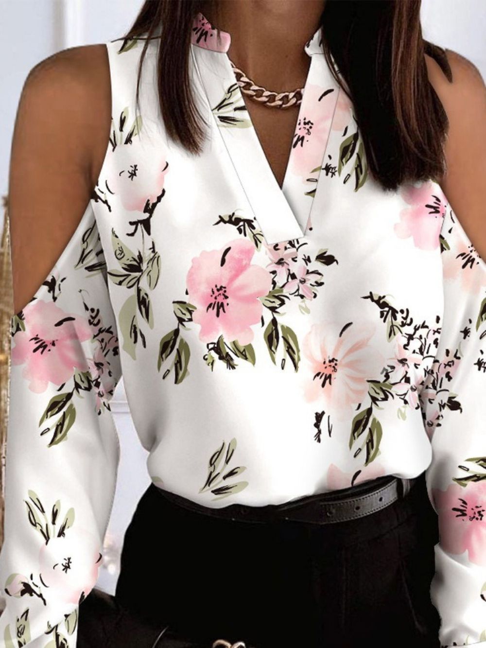 Standaard Blouse Met Opstaande Kraag En Bloemenprint Met Lange Mouwen