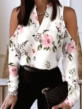 Standaard Blouse Met Opstaande Kraag En Bloemenprint Met Lange Mouwen