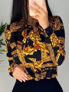 Standaard Blouse Met Revers Normale Print En Lange Mouwen