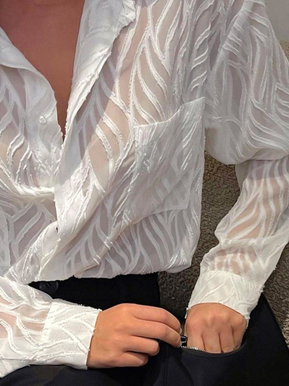 Standaard Blouse Met Reverszak En Lange Mouwen