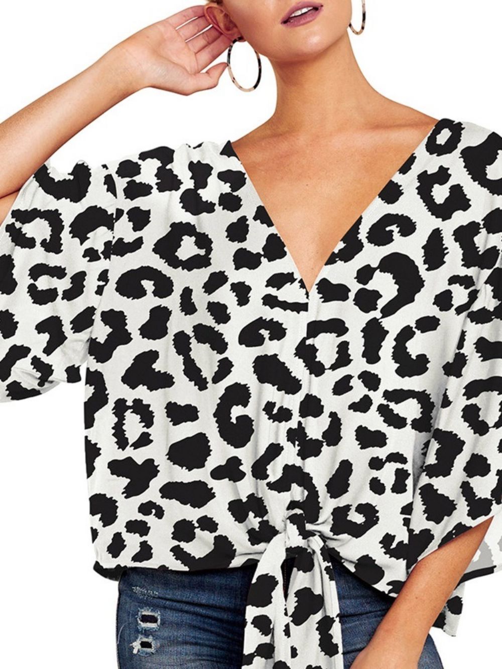 Standaard Blouse Met Uitlopende Mouwen En V-Hals Print Dames