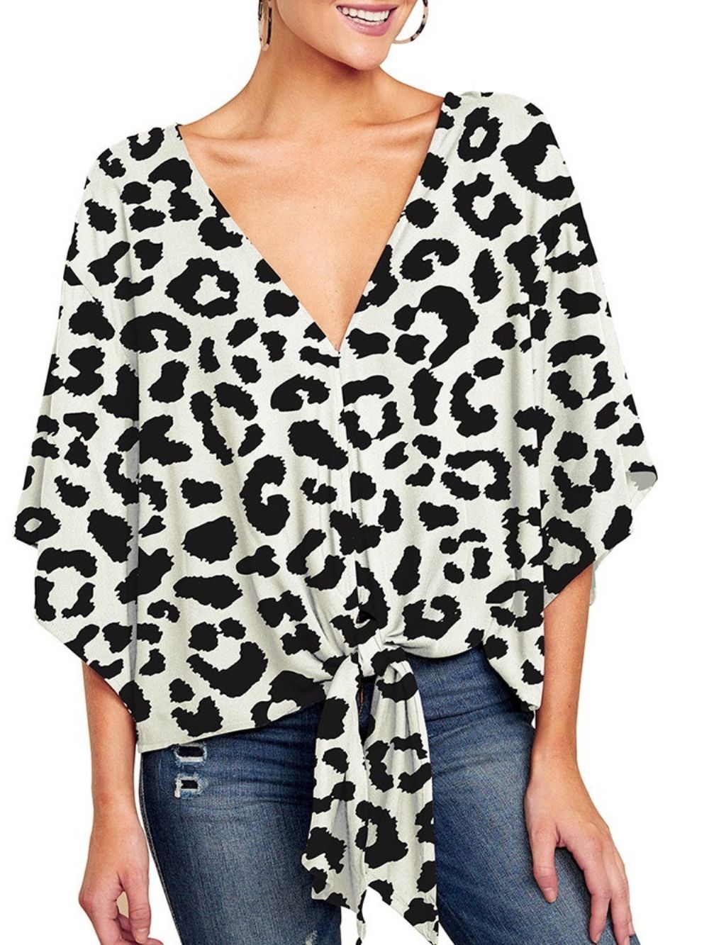 Standaard Blouse Met Uitlopende Mouwen En V-Hals Print Dames