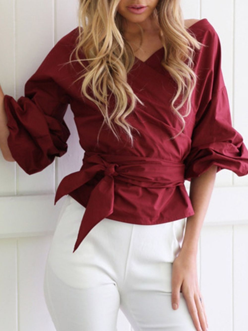 Standaard Blouse Met V-Hals En Standaard Lange Mouwen Dames