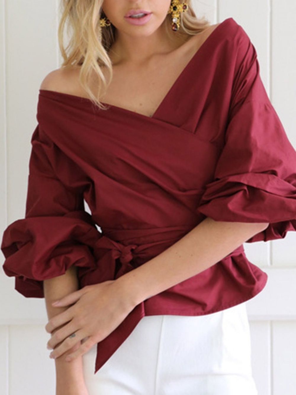 Standaard Blouse Met V-Hals En Standaard Lange Mouwen Dames