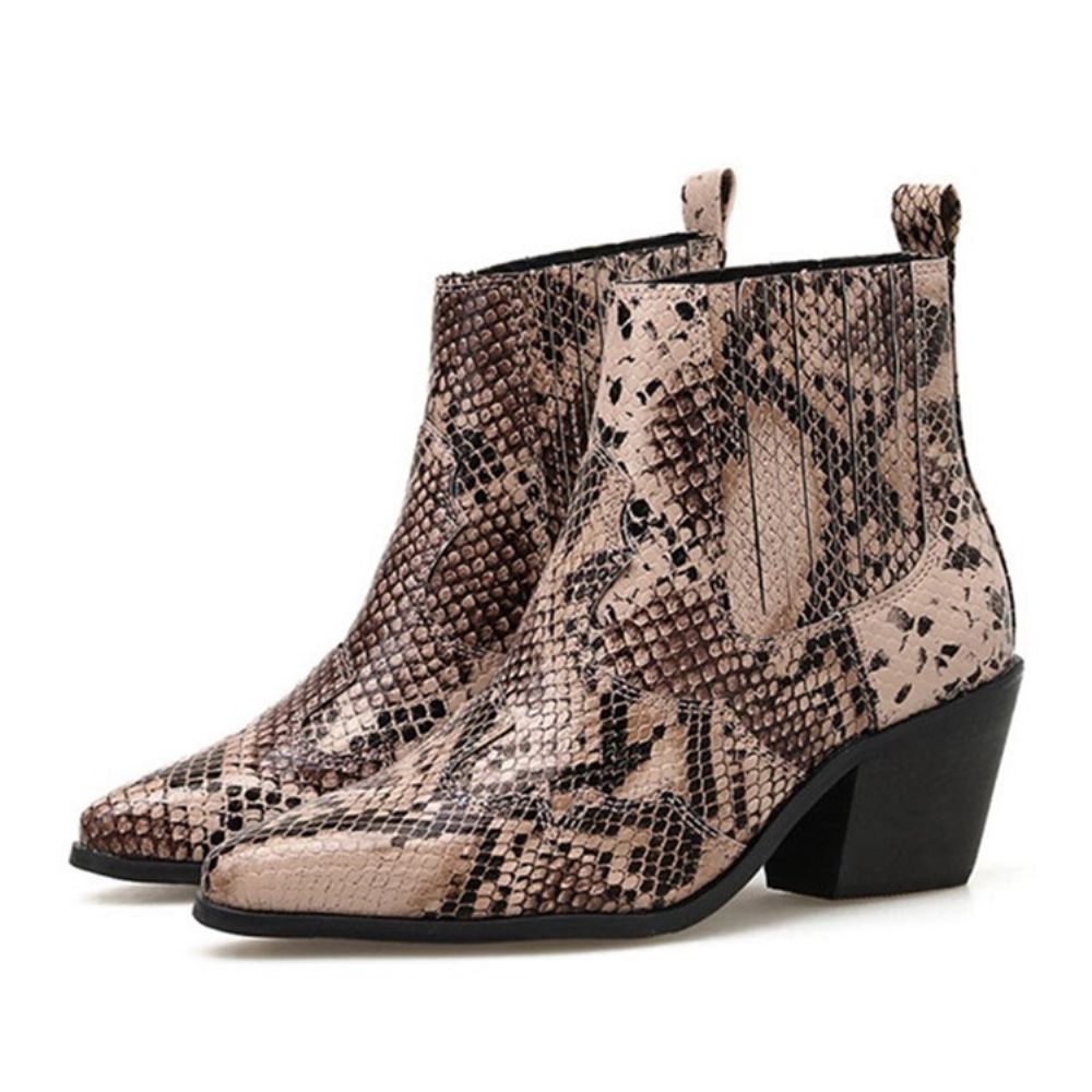 Kleurblok Chunky Heel Slip-On Serpentine Enkellaarsjes Dames