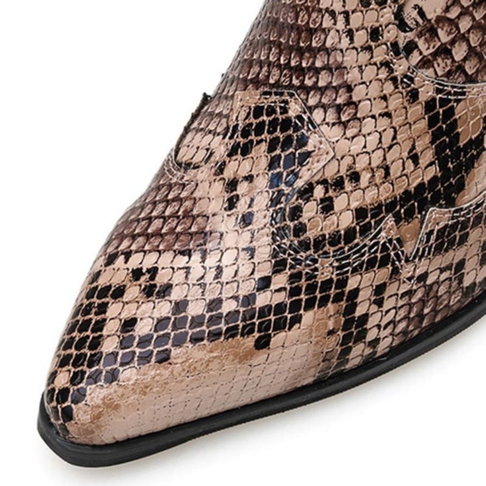 Kleurblok Chunky Heel Slip-On Serpentine Enkellaarsjes Dames