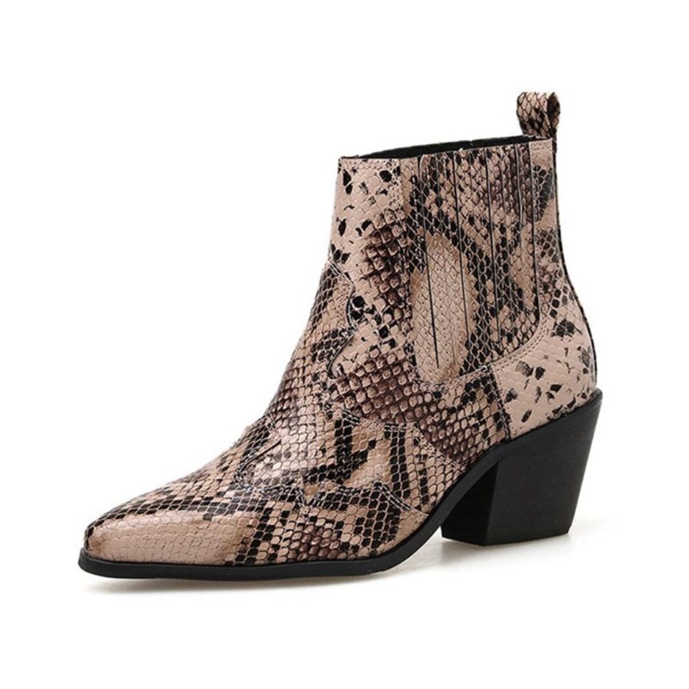 Kleurblok Chunky Heel Slip-On Serpentine Enkellaarsjes Dames