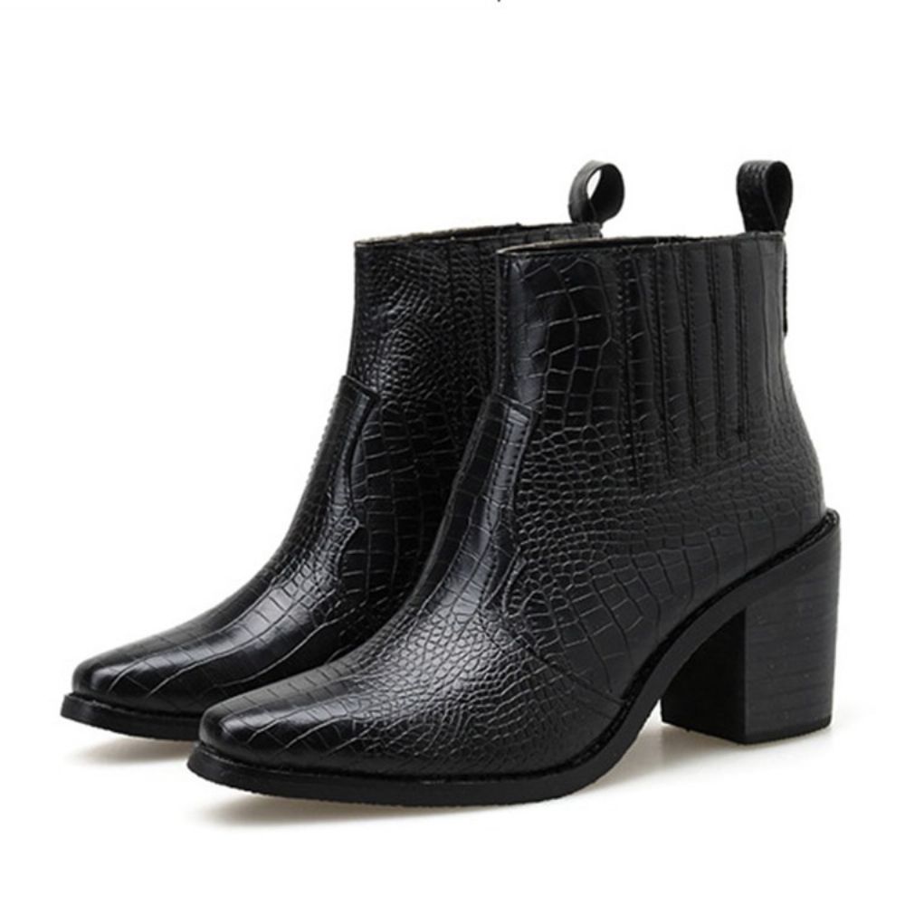 Puntige Teen Slip-On Chunky Heel Enkellaarsjes Dames