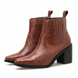 Puntige Teen Slip-On Chunky Heel Enkellaarsjes Dames