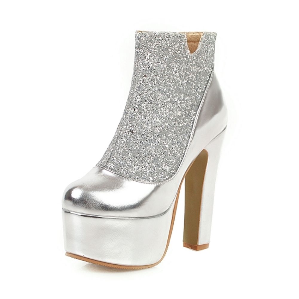 Sequin Chunky Heel Patchwork Zijrits Sexy Dameslaarzen