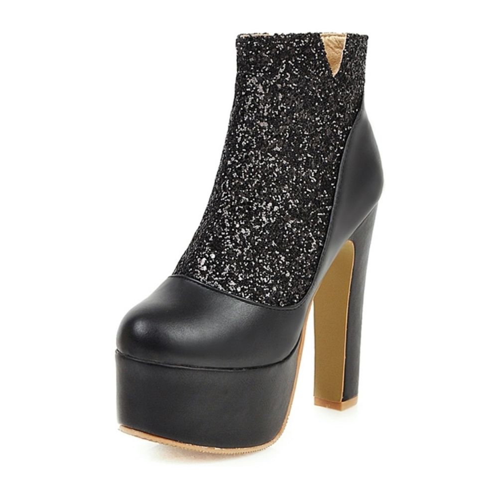 Sequin Chunky Heel Patchwork Zijrits Sexy Dameslaarzen