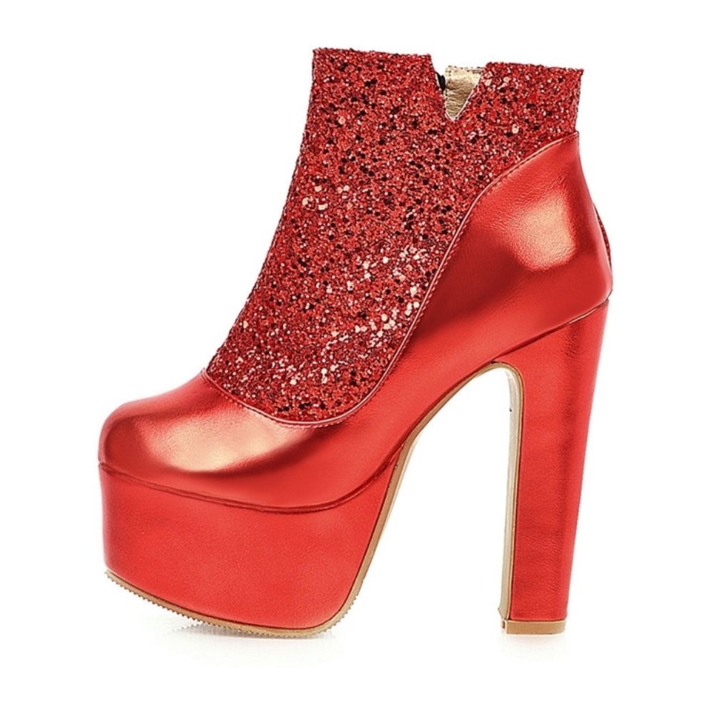 Sequin Chunky Heel Patchwork Zijrits Sexy Dameslaarzen