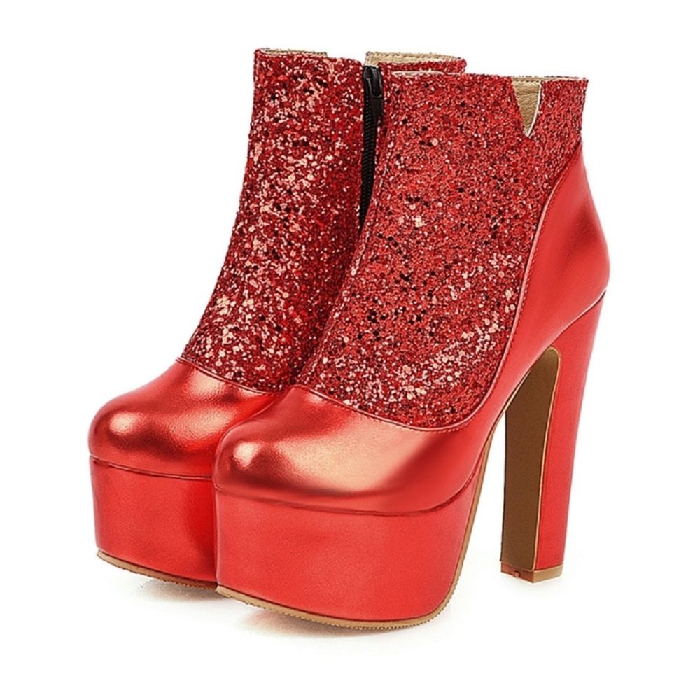 Sequin Chunky Heel Patchwork Zijrits Sexy Dameslaarzen