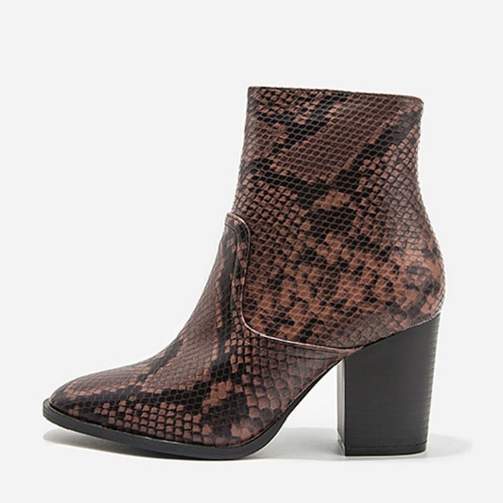 Serpentine Chunky Heel Puntige Teen Zijrits Laarzen Dames