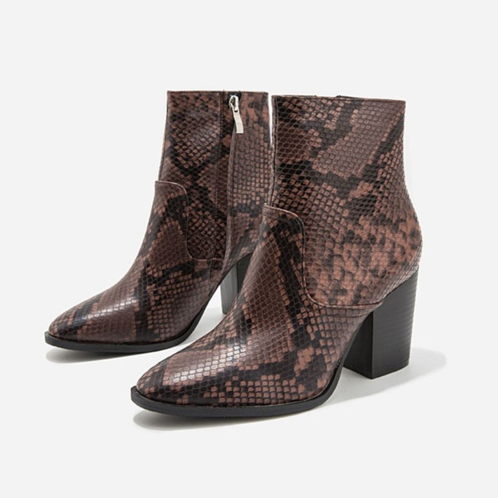 Serpentine Chunky Heel Puntige Teen Zijrits Laarzen Dames