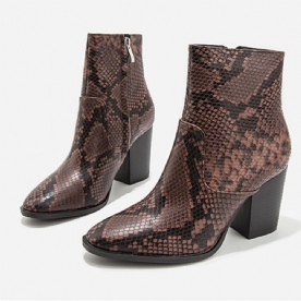 Serpentine Chunky Heel Puntige Teen Zijrits Laarzen Dames