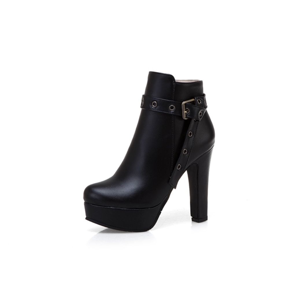 Zijrits Chunky Heel Enkellaarsjes Met Ronde Neus Dames