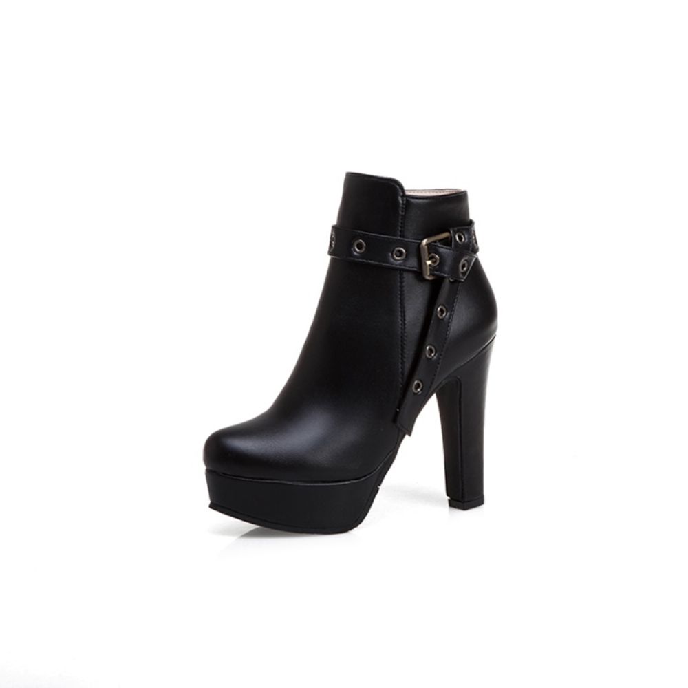 Zijrits Chunky Heel Enkellaarsjes Met Ronde Neus Dames