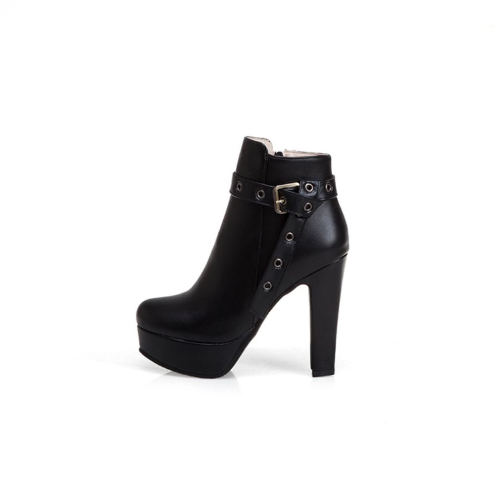 Zijrits Chunky Heel Enkellaarsjes Met Ronde Neus Dames