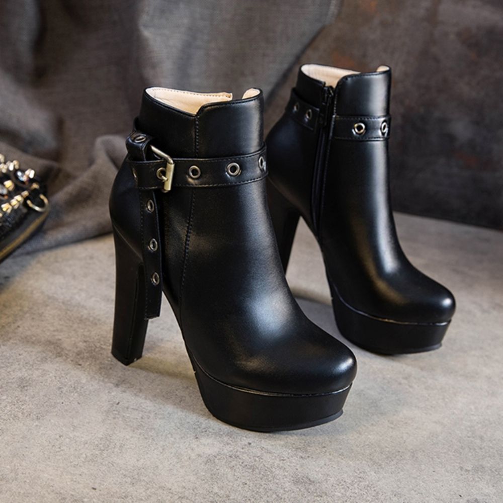 Zijrits Chunky Heel Enkellaarsjes Met Ronde Neus Dames