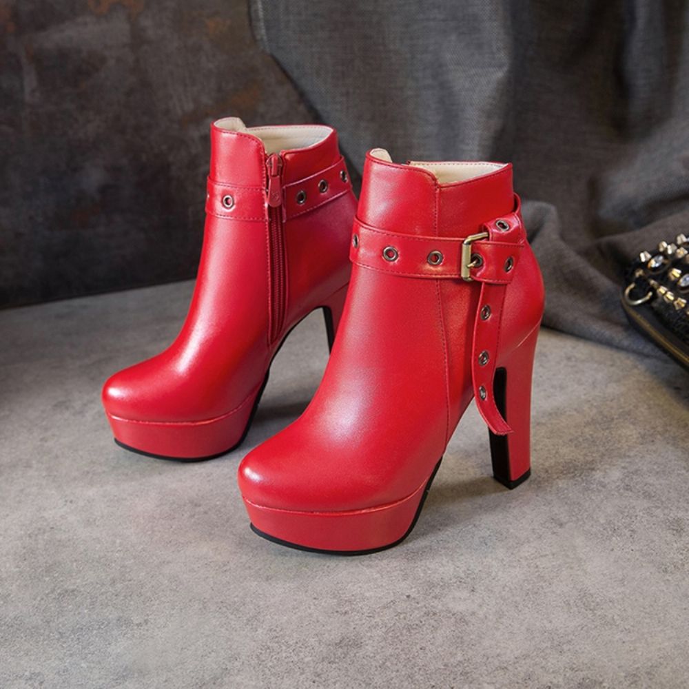 Zijrits Chunky Heel Enkellaarsjes Met Ronde Neus Dames