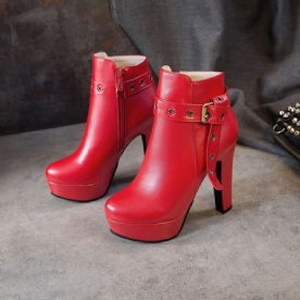 Zijrits Chunky Heel Enkellaarsjes Met Ronde Neus Dames