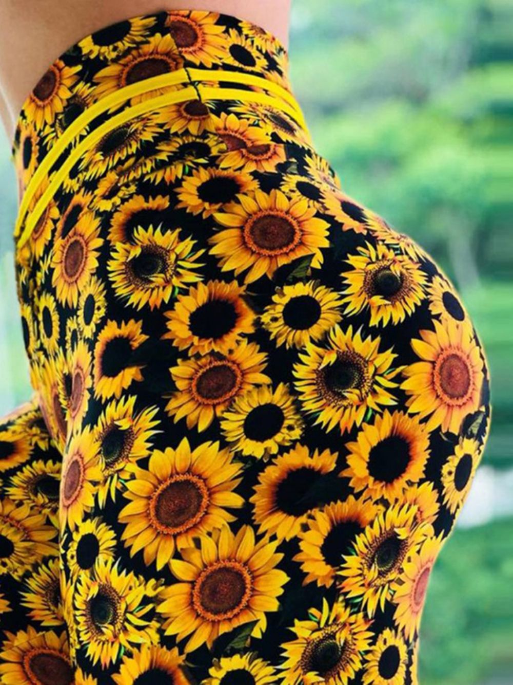 Ademende Push-Up Gym Sport Yoga Broek Met Zonnebloem Print Tiktok Legging Met Hoge Taille