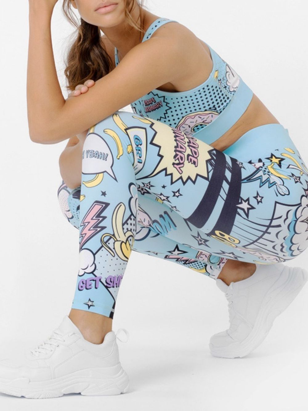 Afdrukken Ademende Cartoon Polyester Pullover Yoga Kledingsets